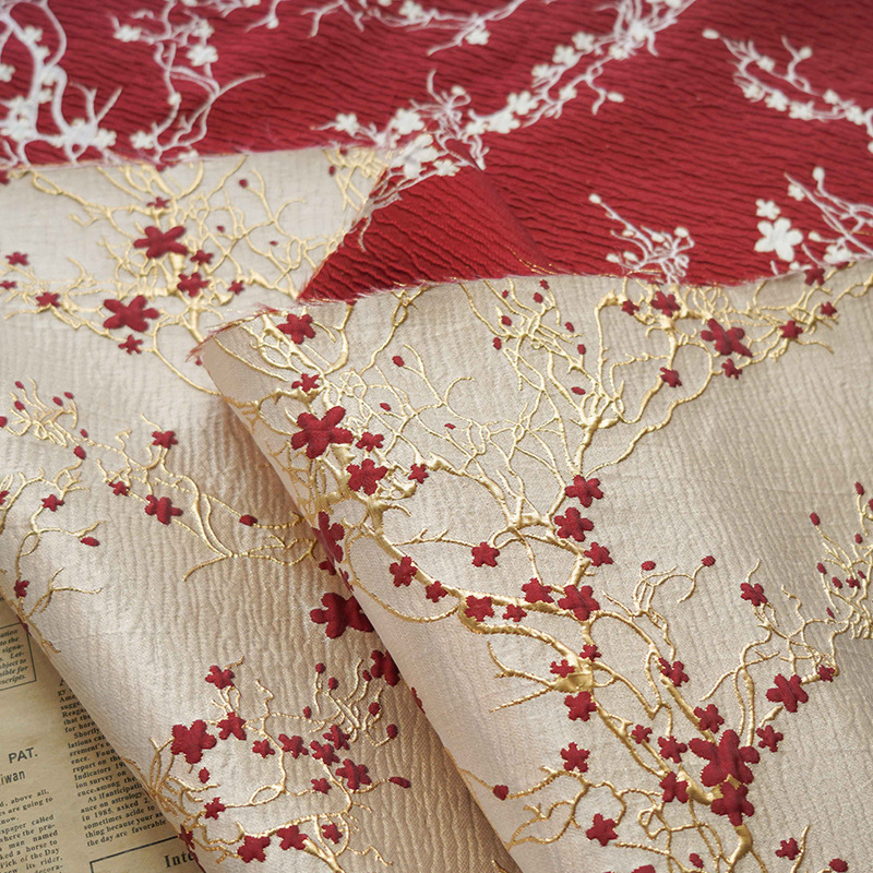 Luxury Home Textiles Usa - Luksusowa czerwona kwiat śliwy żakardowa tkanina
