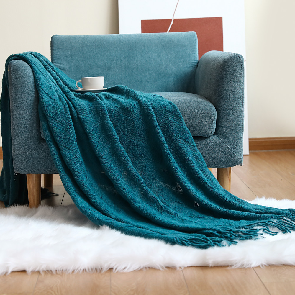 Wool Blanket Herringbone - Koc w jodełkę na sofę, dziergany