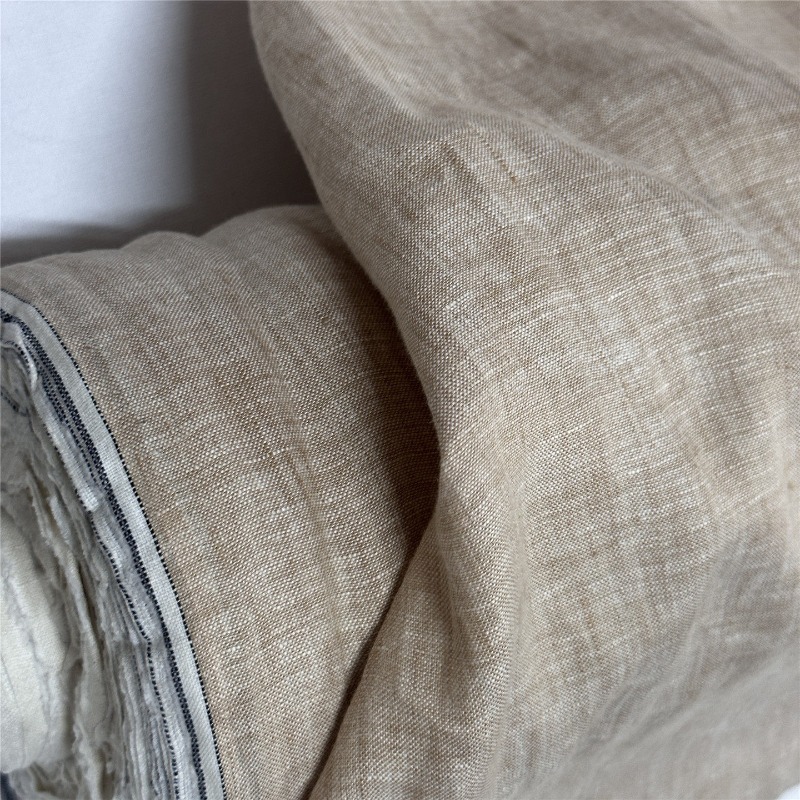 Linum Home Textiles - Jasnobrązowa, czysta lniana tkanina w stylu